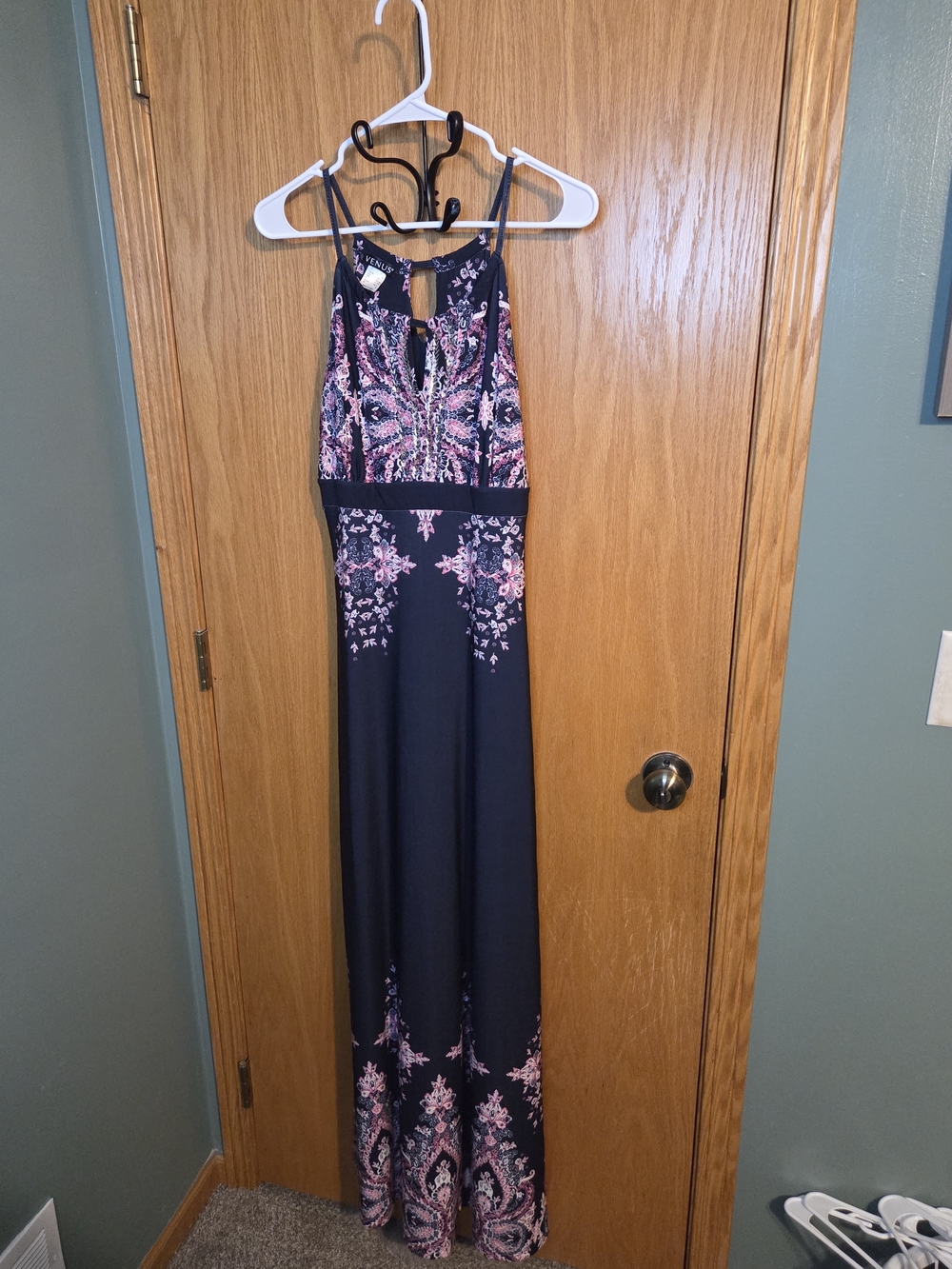 VENUS Navy Maxi Dress with Pink Print